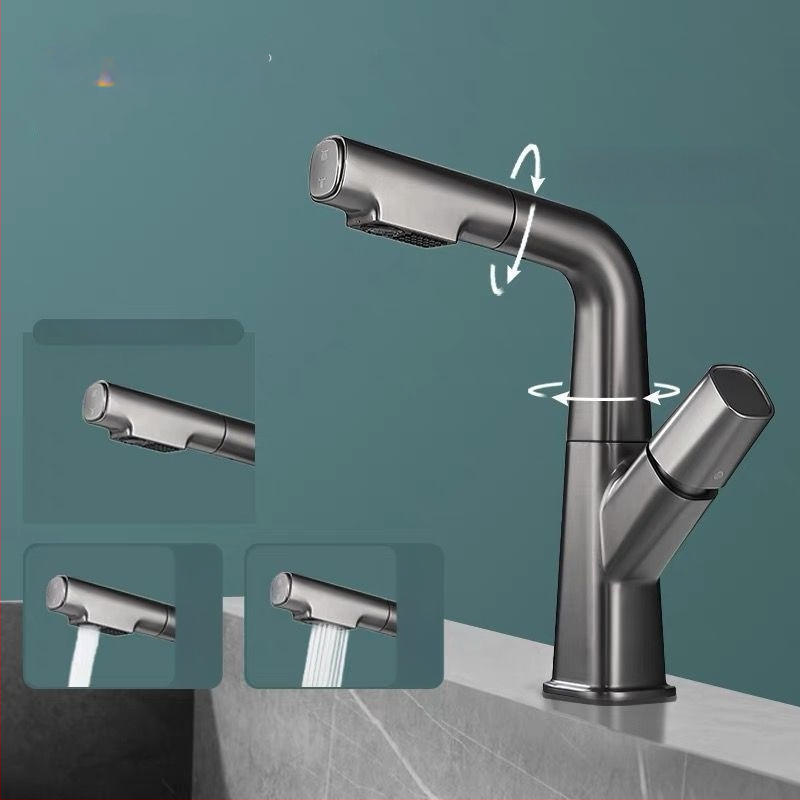 M13 Meďový umývadlový kohútik s ťahacím výsuvom – miešanie, keramický kartridž, povrchová úprava s vodným leskom