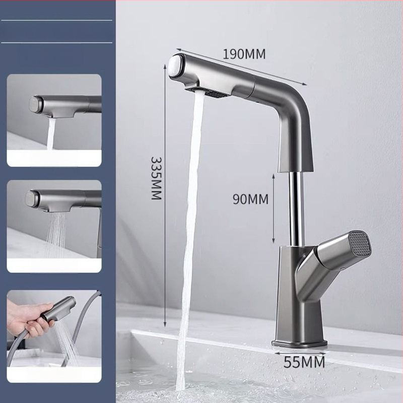 M13 Meďový umývadlový kohútik s ťahacím výsuvom – miešanie, keramický kartridž, povrchová úprava s vodným leskom