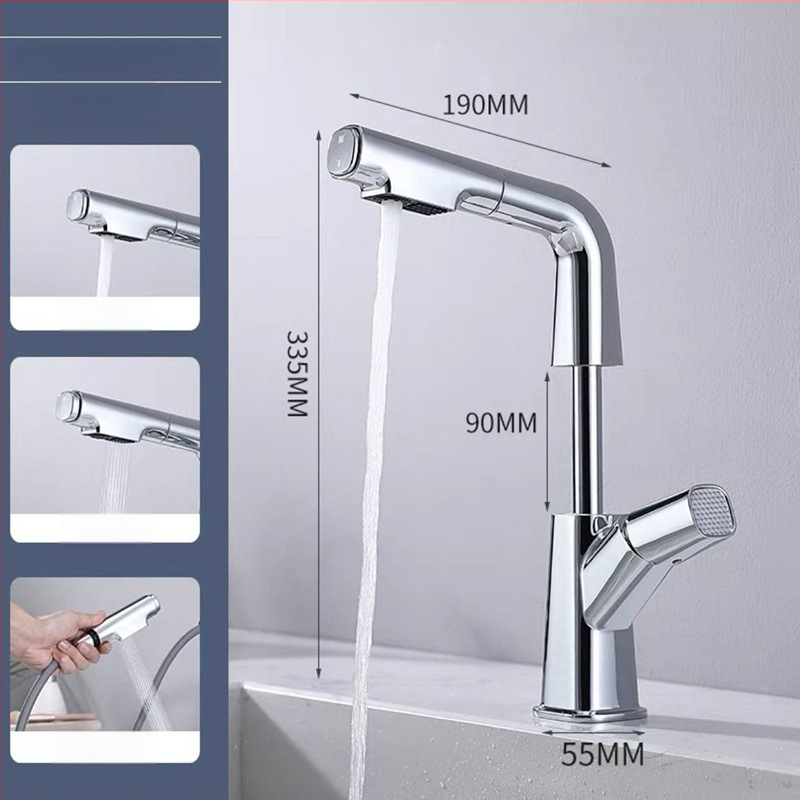 M13 Meďový umývadlový kohútik s ťahacím výsuvom – miešanie, keramický kartridž, povrchová úprava s vodným leskom