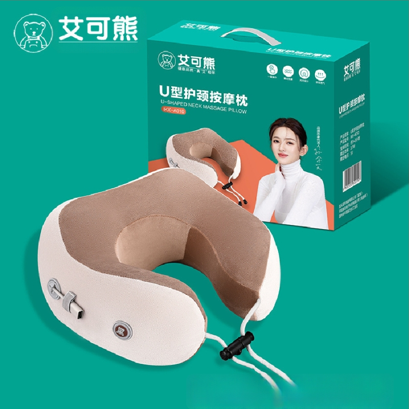 Aike Bear U tvarovaná masážna vankúš na krk a ramená, 2 masážne hlavy, 3. úroveň, káblové ovládanie, AC napájanie, vibrácie
