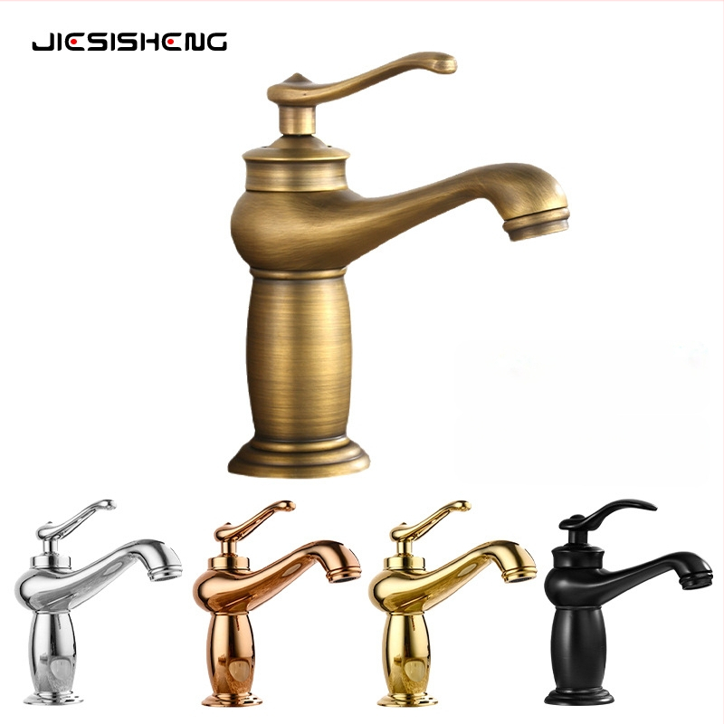 Antická mosadzová batéria na umývadlo s jedným otvorom, zvislá inštalácia, keramická vložka, telo z medi, zmiešanie teplej a studenej vody