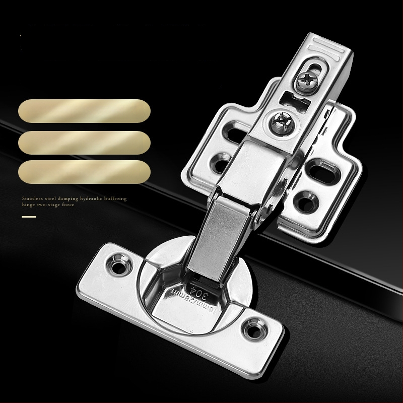 Pánt s pevnou doskou pre dvierka skrinky a šatníka s tlmením a hydraulickou pružinou (Model HB-thick plate hinge; Materiál: 304 nerezová oceľ; Povrch: leštený; Značka: TIANJULE)