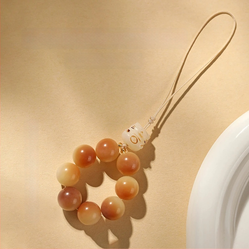 Telefónny reťazec s Bodhi korálkami a motívom mačacej labky, ručne vyrezávané korálky, vzor rastlín a kvetov, svieži a sladký štýl