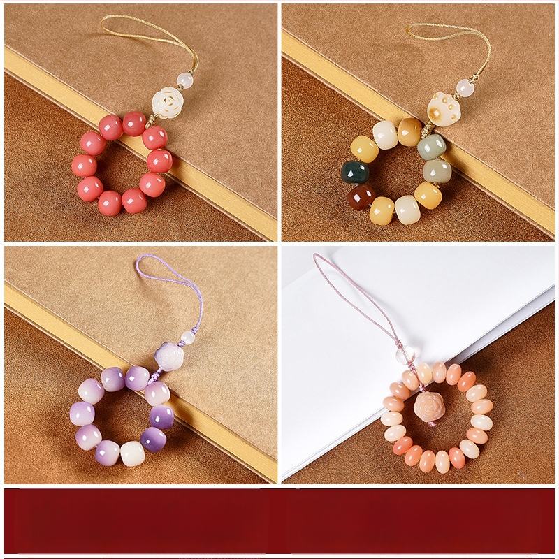 Telefónny reťazec s Bodhi korálkami a motívom mačacej labky, ručne vyrezávané korálky, vzor rastlín a kvetov, svieži a sladký štýl