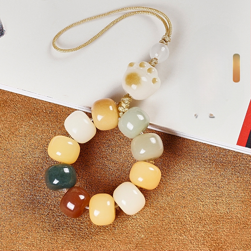 Telefónny reťazec s Bodhi korálkami a motívom mačacej labky, ručne vyrezávané korálky, vzor rastlín a kvetov, svieži a sladký štýl