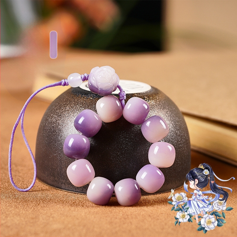 Telefónny reťazec s Bodhi korálkami a motívom mačacej labky, ručne vyrezávané korálky, vzor rastlín a kvetov, svieži a sladký štýl