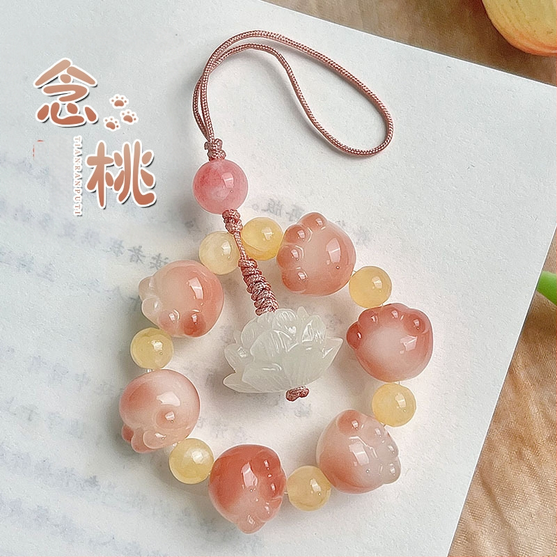 Telefónny reťazec s Bodhi korálkami a motívom mačacej labky, ručne vyrezávané korálky, vzor rastlín a kvetov, svieži a sladký štýl