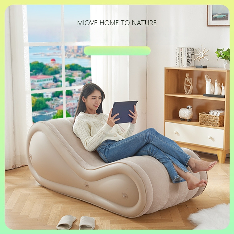 Okadu Nafukovacia pohovka – flokované PVC, pre dospelých, prispôsobiteľná, tvar S, moderný minimalistický štýl