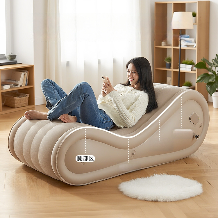 Okadu Nafukovacia pohovka – flokované PVC, pre dospelých, prispôsobiteľná, tvar S, moderný minimalistický štýl