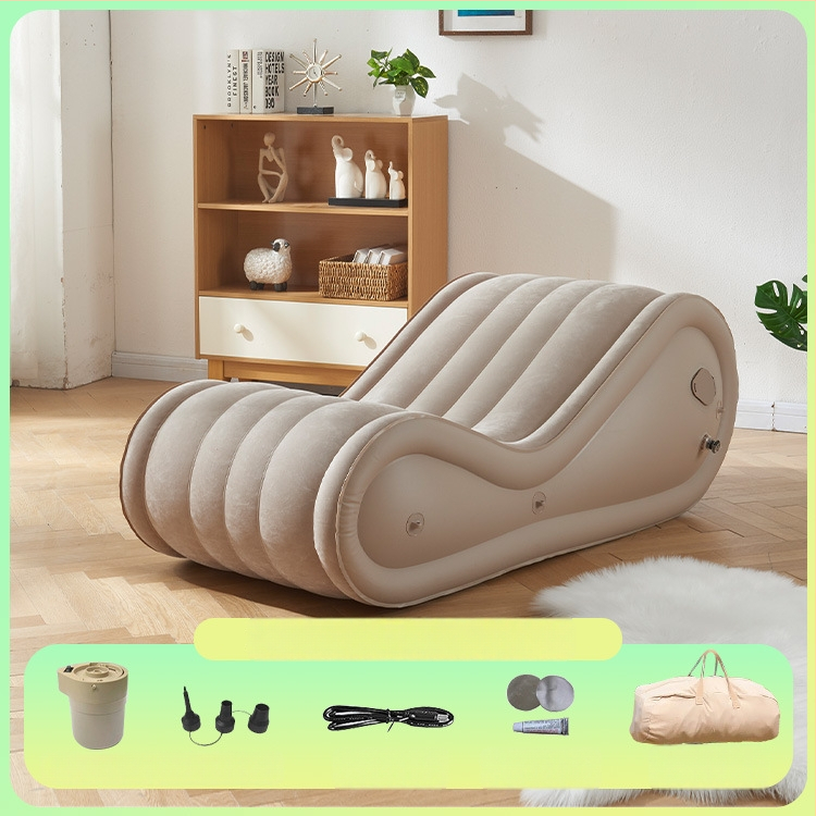 Okadu Nafukovacia pohovka – flokované PVC, pre dospelých, prispôsobiteľná, tvar S, moderný minimalistický štýl