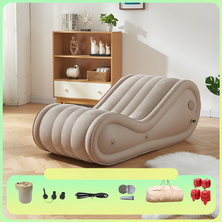 Okadu Nafukovacia pohovka – flokované PVC, pre dospelých, prispôsobiteľná, tvar S, moderný minimalistický štýl