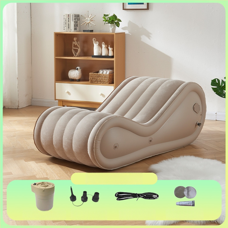 Okadu Nafukovacia pohovka – flokované PVC, pre dospelých, prispôsobiteľná, tvar S, moderný minimalistický štýl