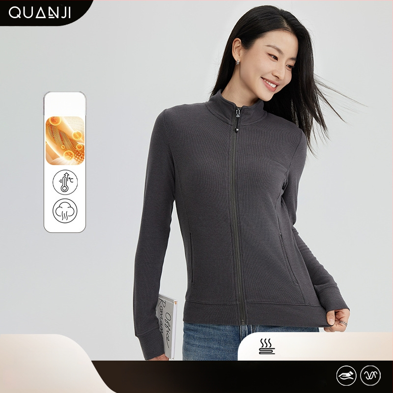 Dámska velúrová mikina so stojacim golierom a zipsom, Slim Fit, dlhé rukávy, japonsko-kórejský casual štýl, vlákno regenerovanej celulózy