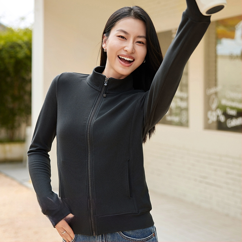 Dámska velúrová mikina so stojacim golierom a zipsom, Slim Fit, dlhé rukávy, japonsko-kórejský casual štýl, vlákno regenerovanej celulózy