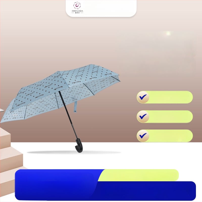 Automatický dáždnik pre podnikanie s 8 ramenami, zahnutou rukoväťou, železným rámom, trojité skladanie, na slnko aj dažď