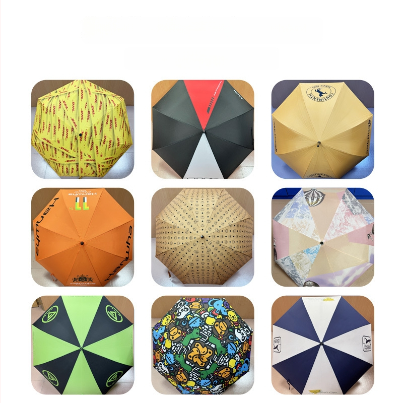 Automatický dáždnik pre podnikanie s 8 ramenami, zahnutou rukoväťou, železným rámom, trojité skladanie, na slnko aj dažď