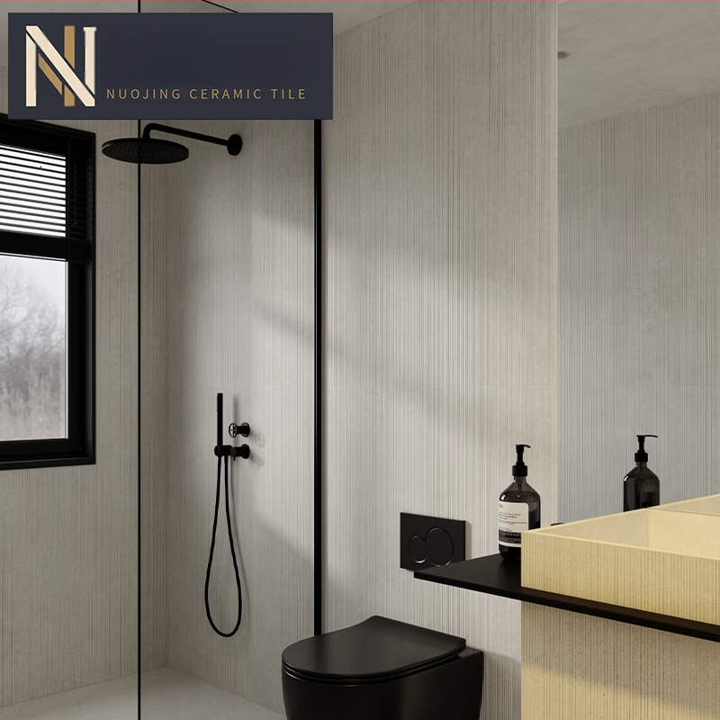 Vnútorná stena dlaždice s drážkovaným vzorom, matný povrch, protišmykové, moderný minimalistický štýl, dlaždica s imitáciou antickej, do obývacej izby