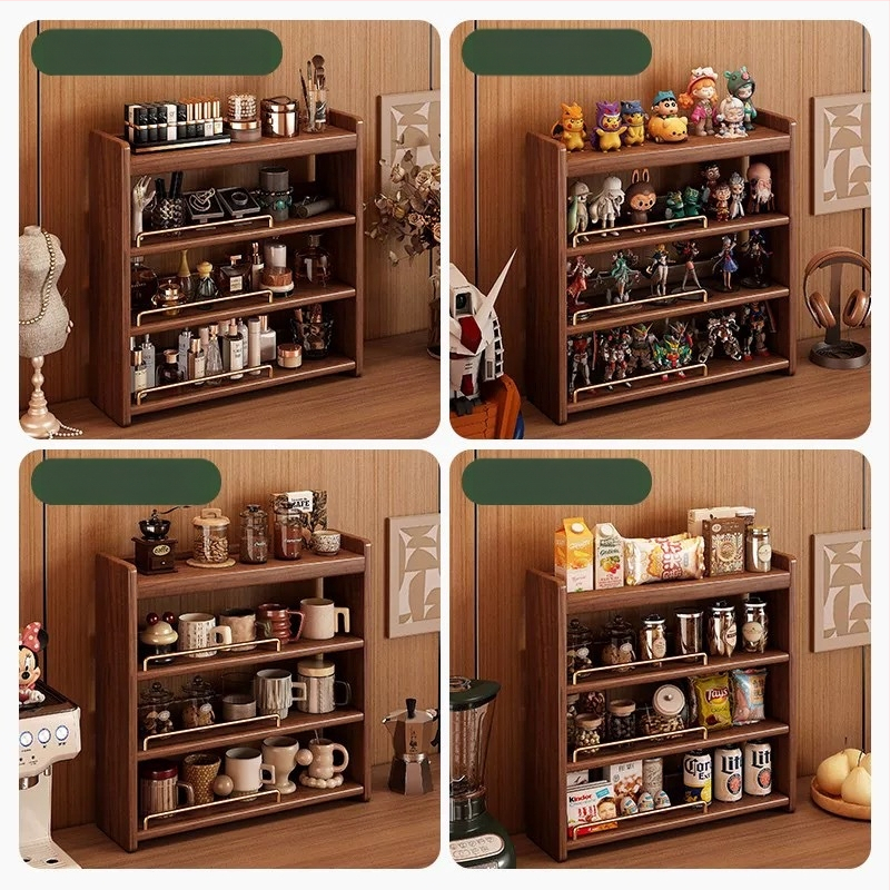 Stolový organizér - 3-vrstvový masívny drevený regál, bez montáže, viacúčelový