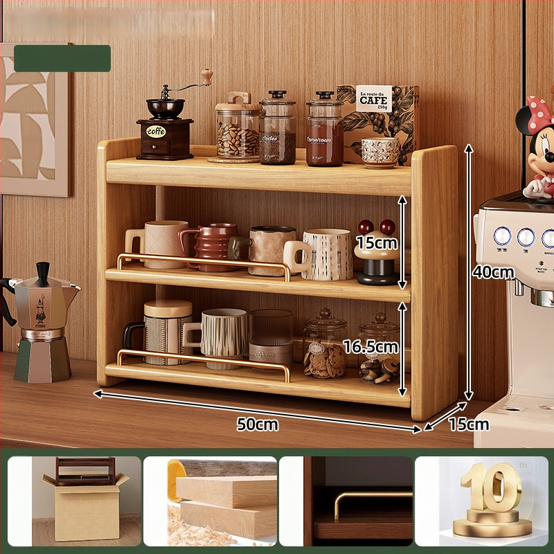 Stolový organizér - 3-vrstvový masívny drevený regál, bez montáže, viacúčelový