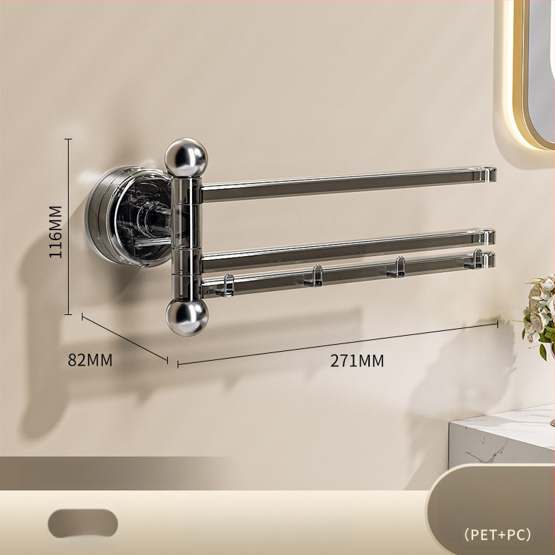 Plastový držiak na uteráky na stenu s vákuovým uchytením, otočný s viacerými tyčami