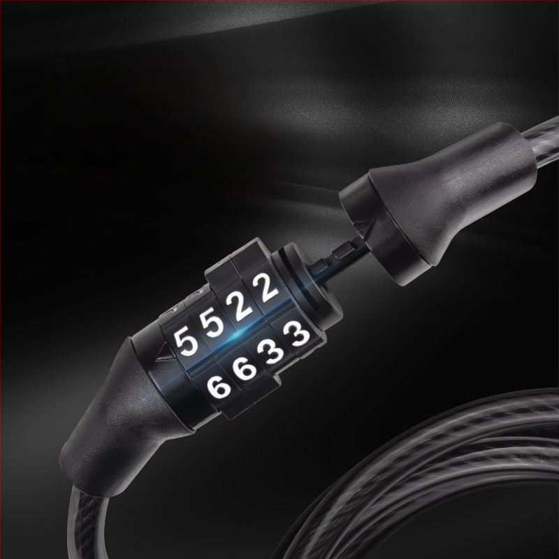 Slaptažodinis užraktas su plieno kabeliu kalnų dvirčiui – anti‑vagystė, universali suderinamumas, modelis 1