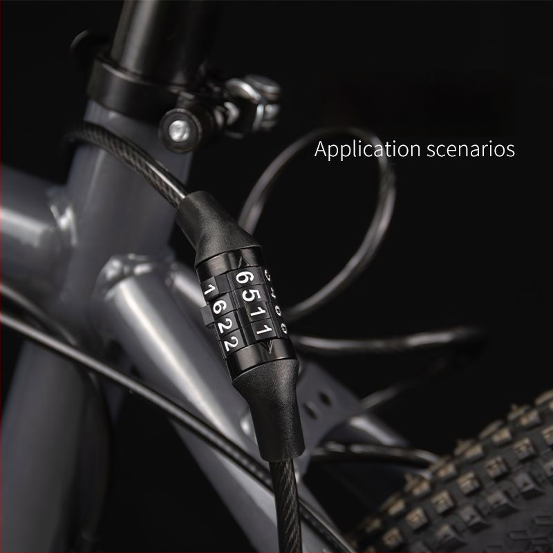 Slaptažodinis užraktas su plieno kabeliu kalnų dvirčiui – anti‑vagystė, universali suderinamumas, modelis 1