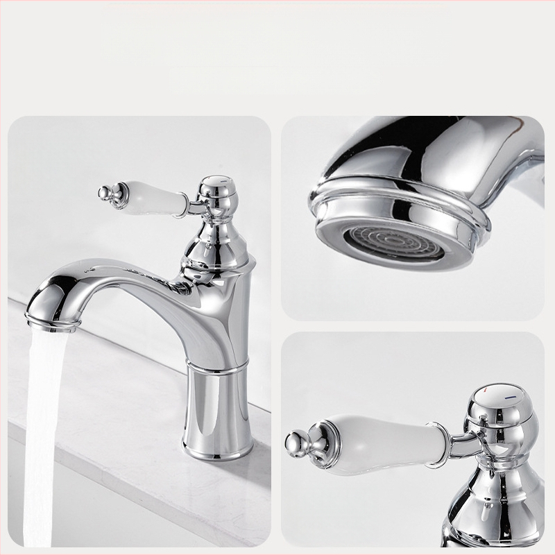 Kombinovaný kohútik pre umývadlo v kúpeľni, meď materiál, zvislá inštalácia, zdvíhacie otvorenie, keramický diskový ventil