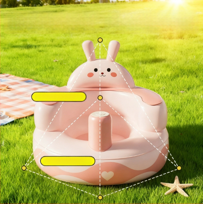 Detská nafukovacia učebná stolička - ekologický PVC, prenosná cvičebná stolička, model Pink Bunny