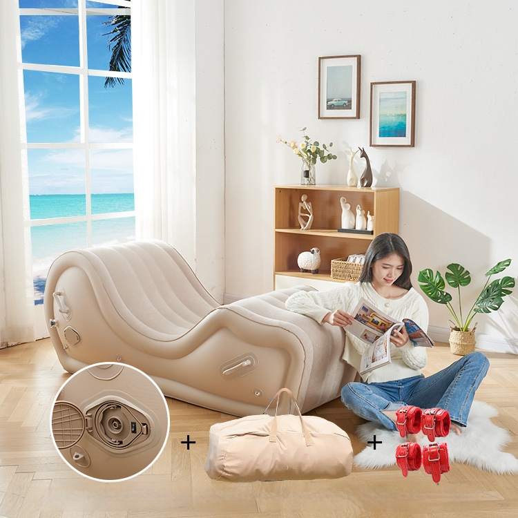 Okadu nafukovacia pohovka – PVC s plyšovou úpravou, hrúbka 0,6 mm, hmotnosť 4,5 kg, pre dospelých, moderný minimalistický štýl