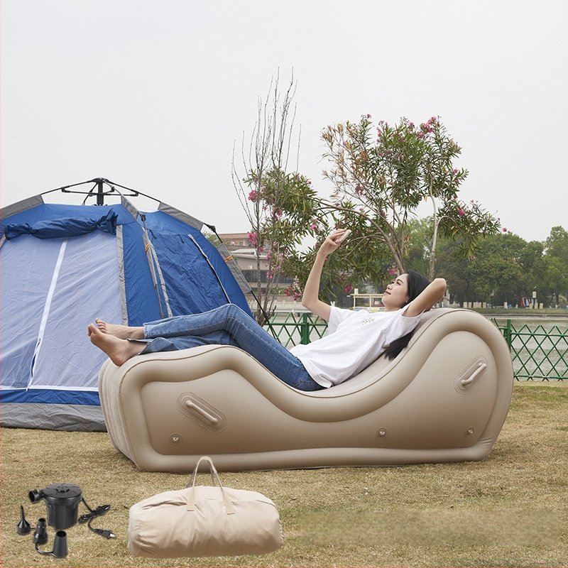 Okadu nafukovacia pohovka – PVC s plyšovou úpravou, hrúbka 0,6 mm, hmotnosť 4,5 kg, pre dospelých, moderný minimalistický štýl