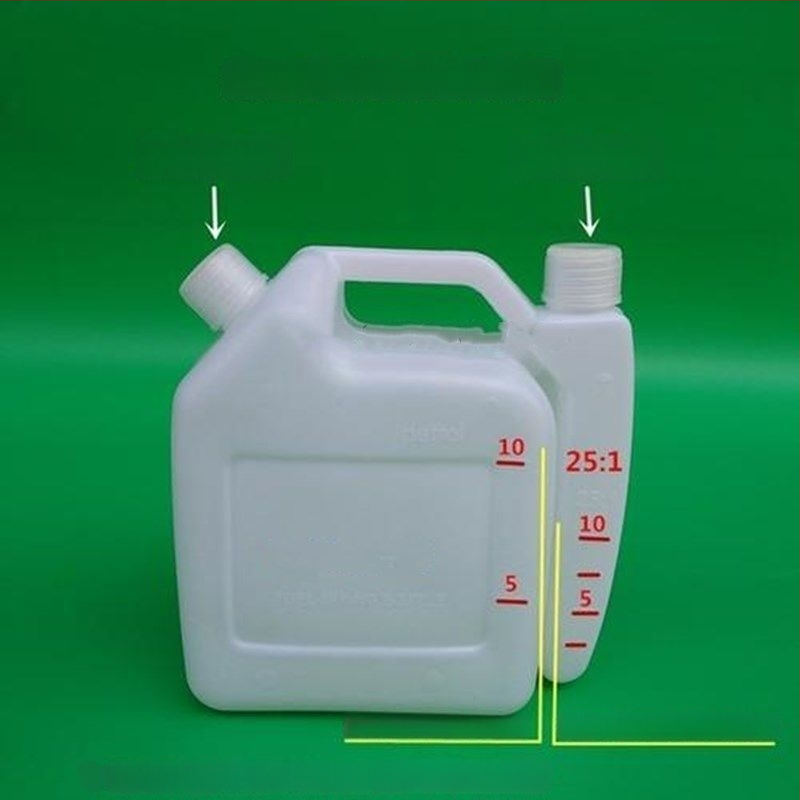 Dvaktinio variklio alyvos maišymo indas — didelė talpa, tinkamas pjūklams, vejapjovėms ir gyvatvės genėjimo įrankiams