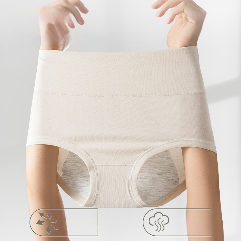 Ženské nohavičky s vysokým pásom, 100% bavlna, priedušné, antibakteriálne, predĺžený rozkrok, proti úniku