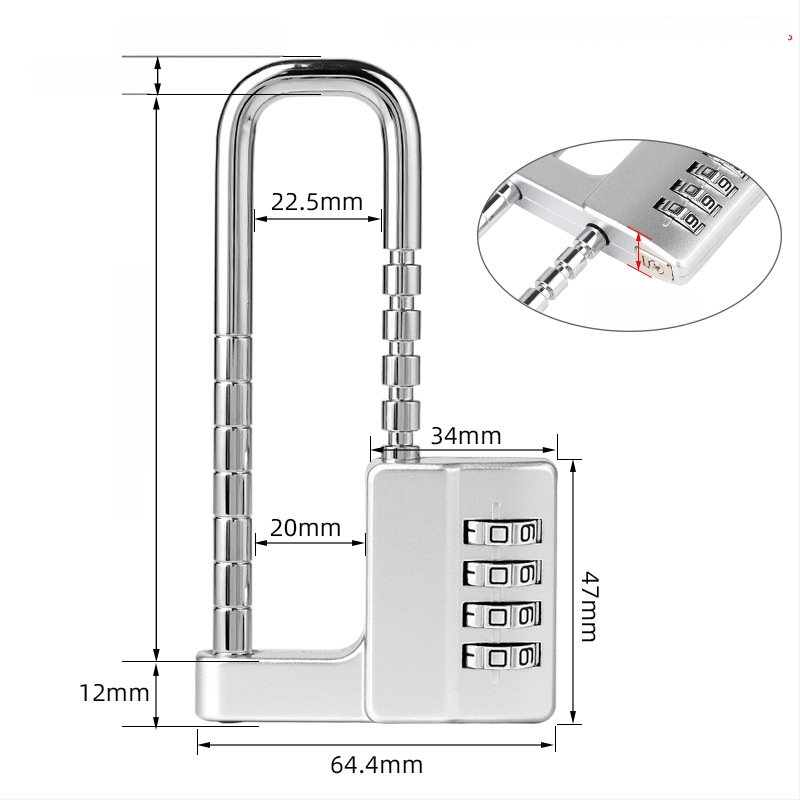 Parooliga lukk jõusaali kappide jaoks, tõmbuva pikkusega varrega; mudel NF-6310; materjal: tsink-segu. lukustuse varre paksus: 7; vardade vahe: 20.