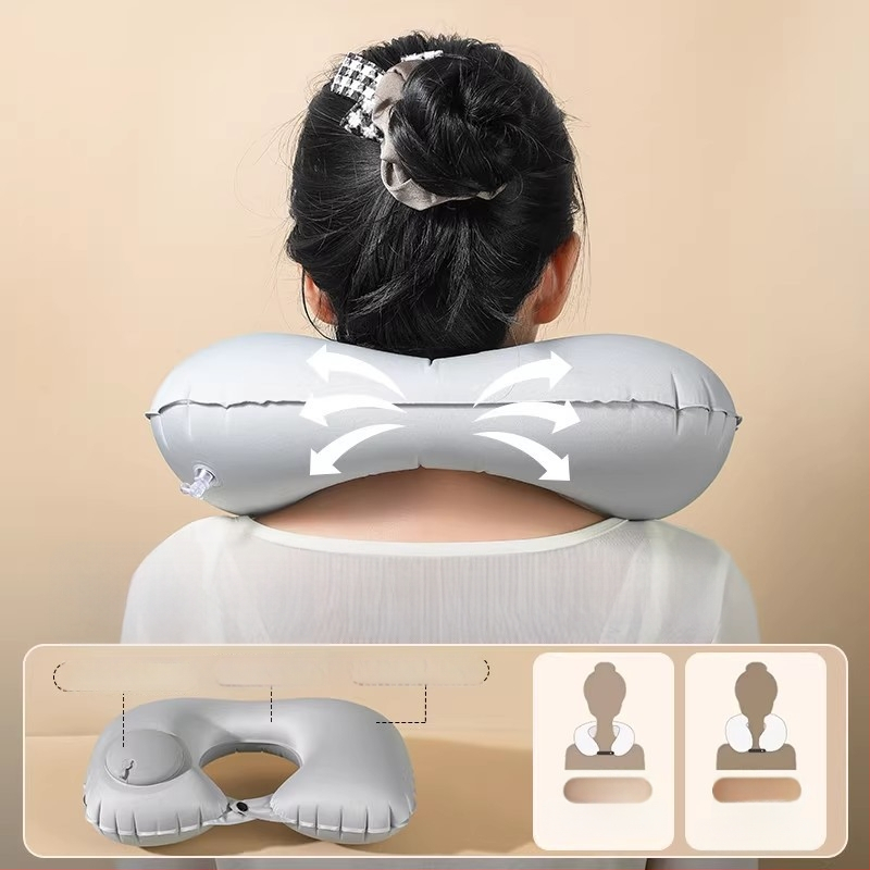 U tvarovaná nafukovacia vankúš na krk – univerzálny, Qianchuan A3257, vzduchové plnenie, flokovaná tkanina