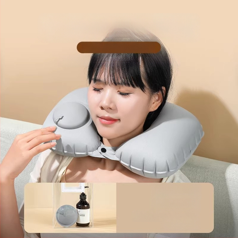 U tvarovaná nafukovacia vankúš na krk – univerzálny, Qianchuan A3257, vzduchové plnenie, flokovaná tkanina