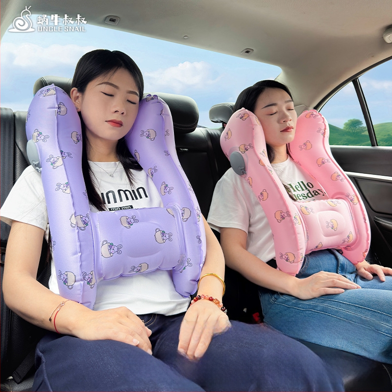 Detská cestovná vankúš do auta na spanie - prenosný nafúknuteľný opierka hlavy, TPU materiál, vhodné pre všetky ročné obdobia, roztomilý štýl, univerzálna kompatibilita