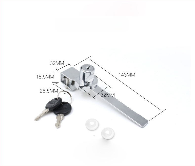 Zámok pre posuvné dvere a okná - model 328/318; zinkový zliatok; Gao Yi Hardware; vhodný pre posuvné dvere, okná, výstavné skrinky a písacie stoly.