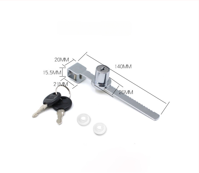 Zámok pre posuvné dvere a okná - model 328/318; zinkový zliatok; Gao Yi Hardware; vhodný pre posuvné dvere, okná, výstavné skrinky a písacie stoly.