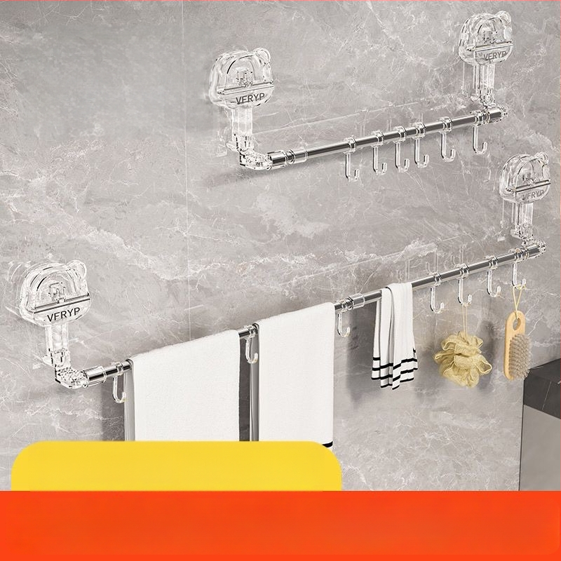 Telescopický vešiak s vákuovou prisavkou do kúpeľne a kuchyne, bez vŕtania, materiály: plast, nerezová oceľ, ABS