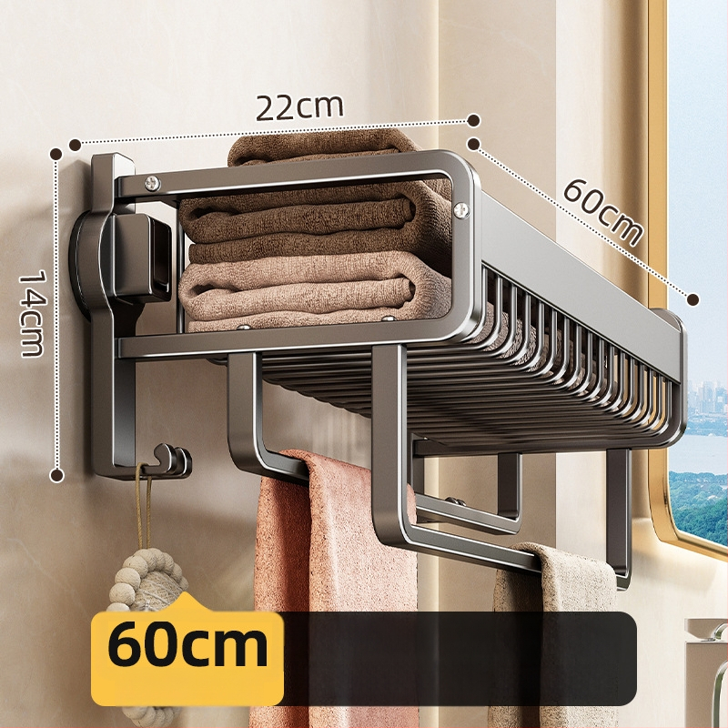 Držiak na uteráky bez vŕtania do kúpeľne, s prísavkou, hliníková zliatina, sieťový kôš