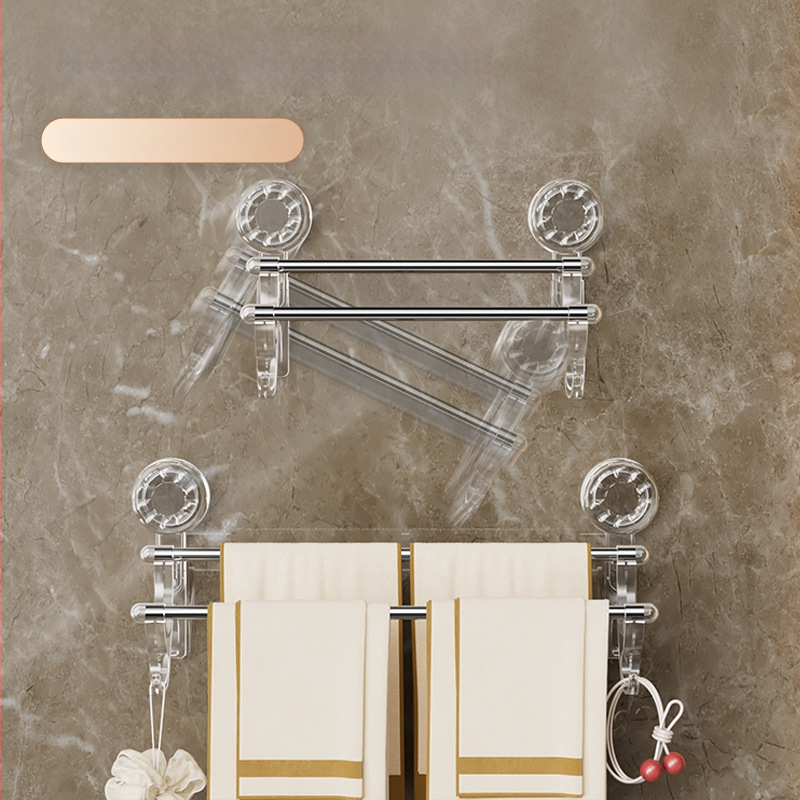 2-úrovňový držiak na uteráky so sacími pohármi – bez vŕtania, na stenu, s háčikmi, materiál: plast + nerezová oceľ, Nosnosť 25