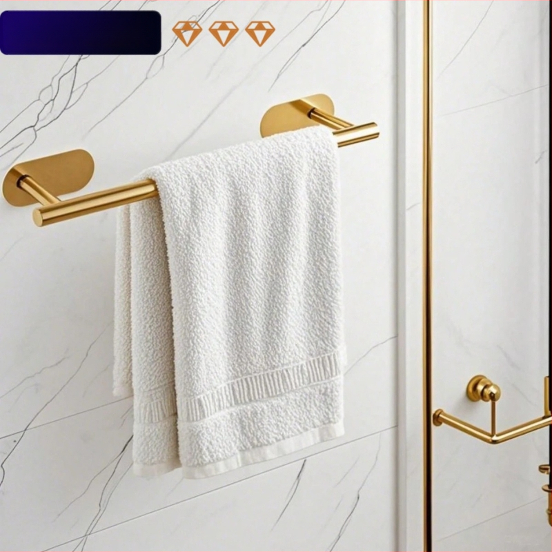 Nerezová tyč na uteráky do kúpeľne, bez vŕtania, jednovrstvá, nosnosť 1–2 kg, povrchová úprava brúsená/ lakovaná/ pozlátená