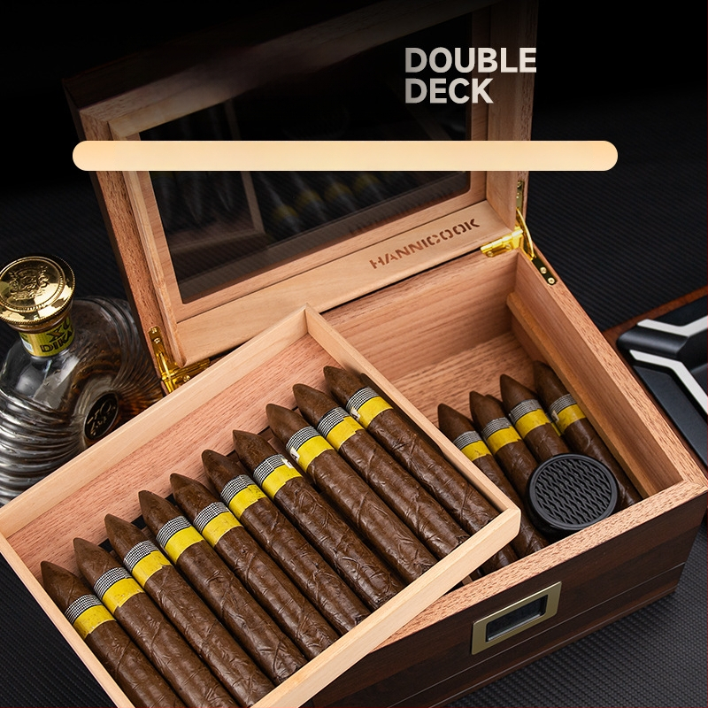 Cedrový humidor na cigare s priehľadným strešným oknom, veľká kapacita a zásuvka, štýl ľahký luxus