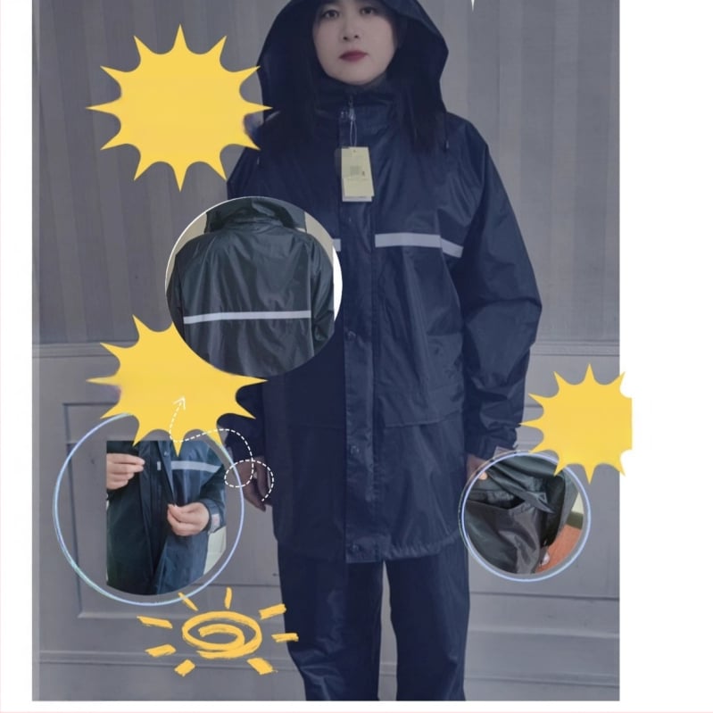 Reflexný set dáždnika a nohavíc pre dospelých - delený, hrubý celotelový ochranný plášť, 0,19 mm taftová látka, PVC lepiaca vodotesná vrstva, vhodné pre motocyklistu/elektrobicykel