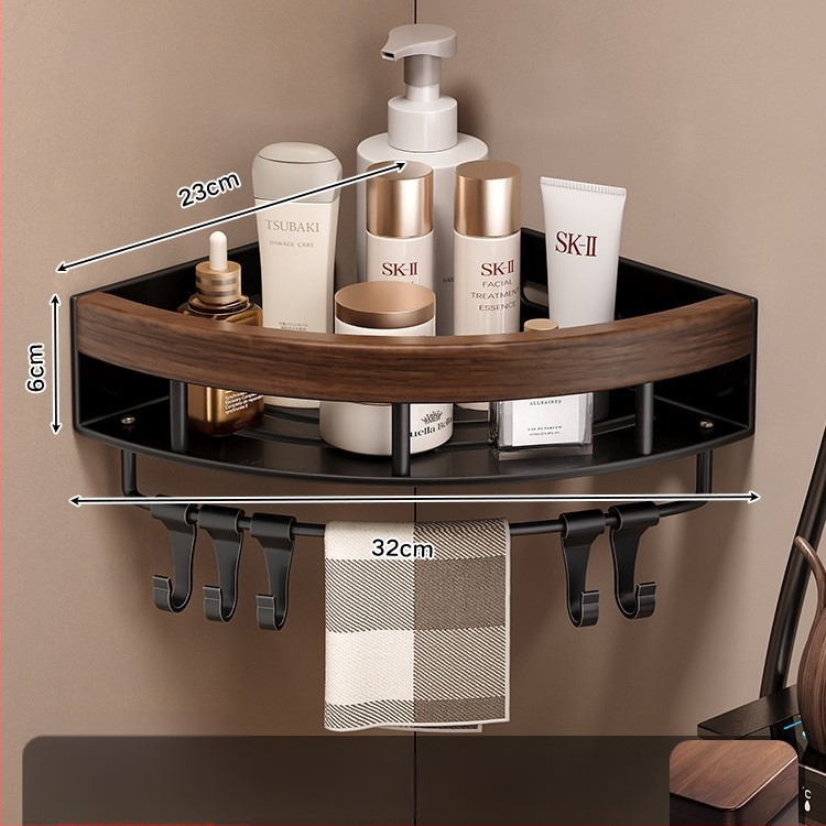 Kúpeľňová trojuholníková rohová polica z hliníkovej zliatiny, jednostupňová, nosnosť 1–5 kg, model k5872.