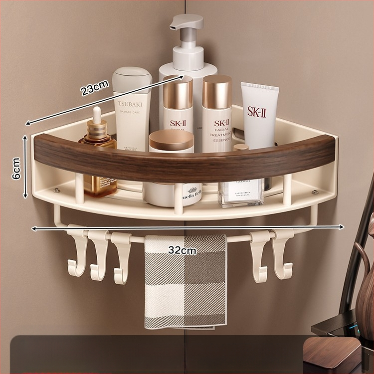 Kúpeľňová trojuholníková rohová polica z hliníkovej zliatiny, jednostupňová, nosnosť 1–5 kg, model k5872.