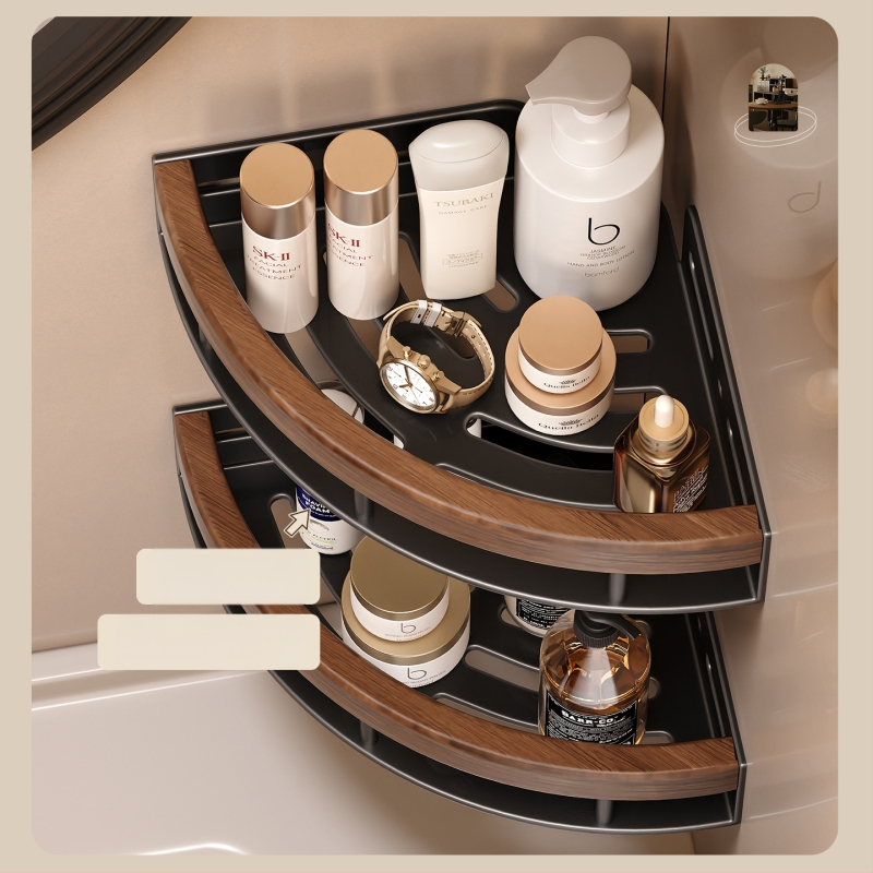 Kúpeľňová trojuholníková rohová polica z hliníkovej zliatiny, jednostupňová, nosnosť 1–5 kg, model k5872.