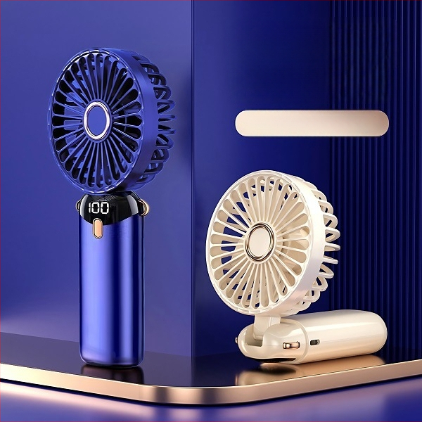 USB ručný mini ventilátor s digitálnym displejom, 5 stupňov rýchlosti, zabudovaná batéria 100–300 mAh, oscilácia hore-dole