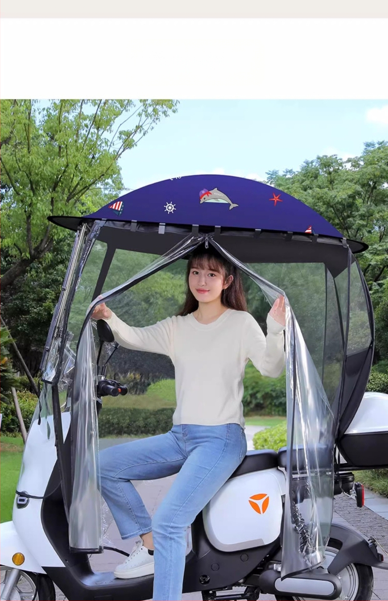 Slnečník s plnou ochranou pre elektrické bicykle (polyesterové plátno 210T, vlákna žebra, zliatinová tyč, UV ochrana PA+)