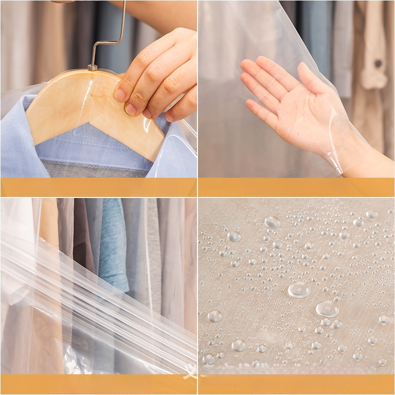 Plastová taška na odevy s ochranou proti prachu a vlhkosti, moderný minimalistický dizajn, vhodná na uloženie spodného prádla počas cestovania aj v spálni.